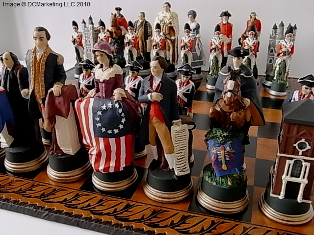 SAC American Revolutionary War Chess Set Ivory&Red With Wooden Board UK  made.